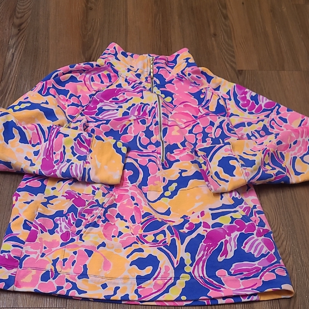 Lilly Pulitzer Pink and Blue Floral Quarter-Zip zise m used good condition